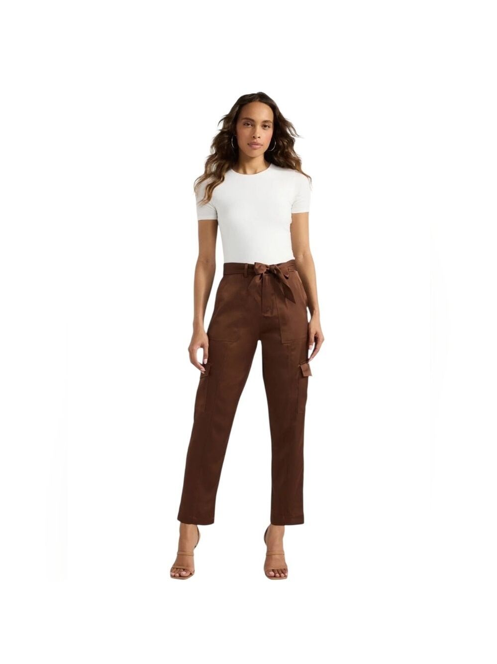 Sofia Jeans Women's Tapered High Rise Satin Cargo Pants, 27" Inseam, Size 16